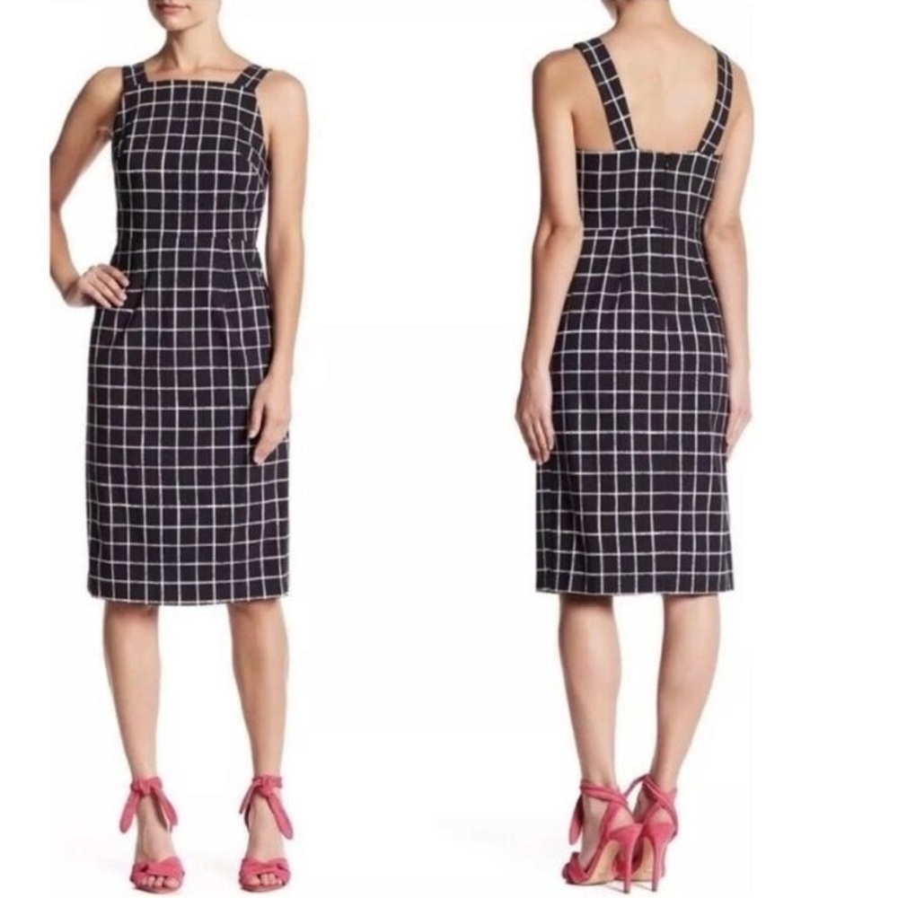 Betsy Johnson Black White Windowpane Midi Dress, Size 6